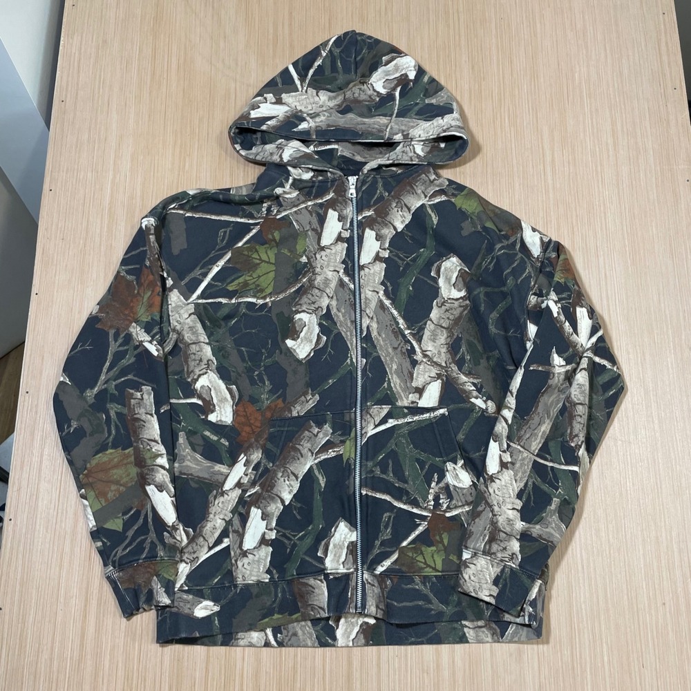 No Boundaries Zip Up Hoodie Mens Medium Oversized Real Tree Camo Woodland Forest